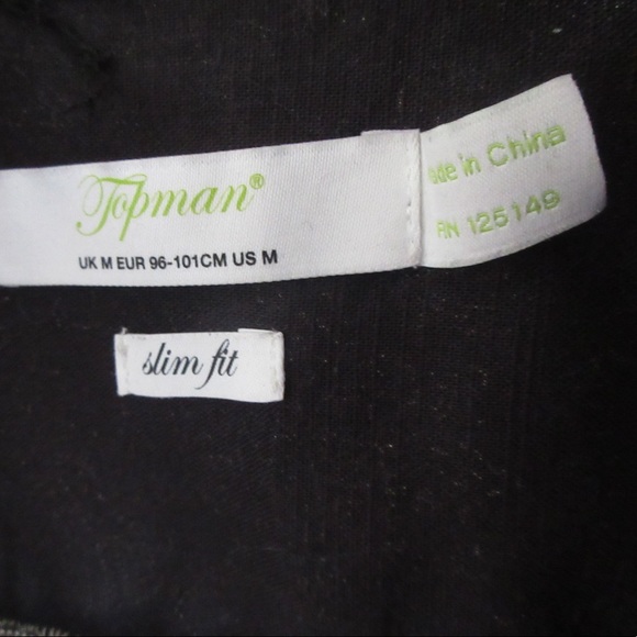 Topman Slim Fit Shirt Black Button Down Long Sleeve Contrast Cuffs Size Medium - Picture 4 of 4